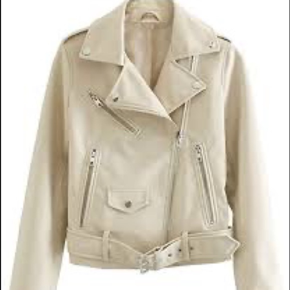 Zara Beige Leather Biker Jacket